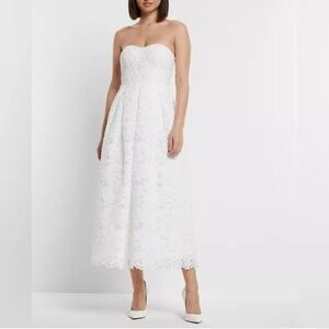 NWT Express Bridal Lace Strapless Sweetheart Dress Midi Tea Length White Size 4